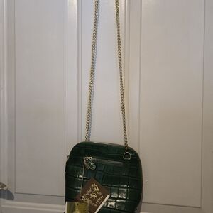 Emerald Green Crocodile Textured Crossbody Bag